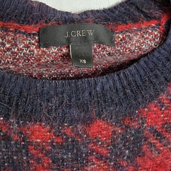 J‎ Crew Mohair Wool Blend Pullover Sweater Size XS Plaid With Elbow Patches Red - Picture 7 of 14